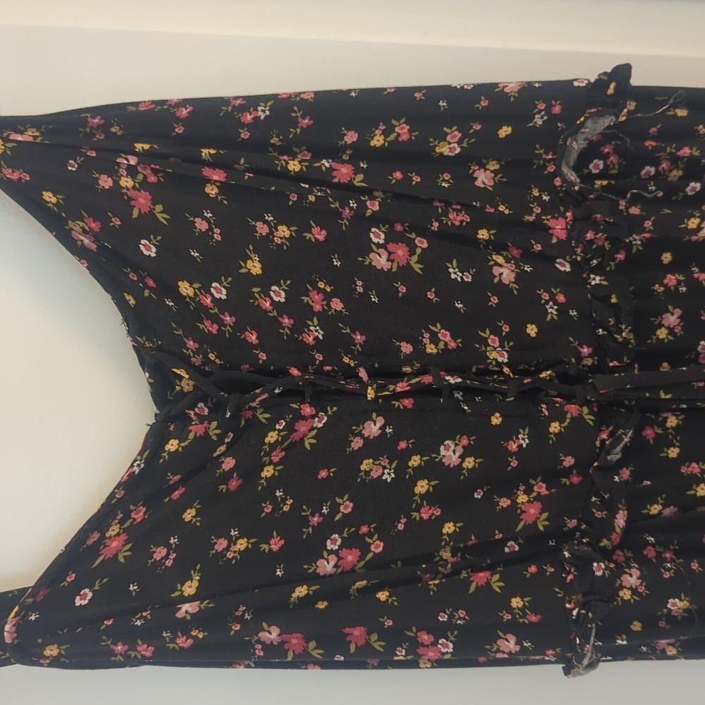 Wild Fable Black Floral Strappy Dress With Side Slit And Lace Up Corset Look Top - Picture 3 of 9